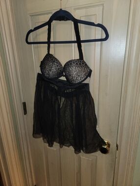Victoria Secret Black Eyelash Bra Sz 34 C Lingerie Push Up